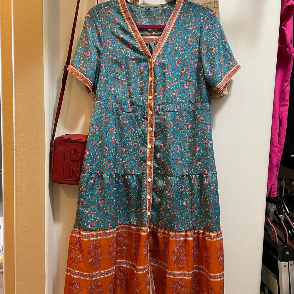 Blue & orange floral dress